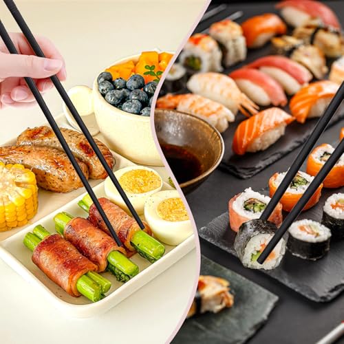 5 Paia di Bacchette Lavabili in Lavastoviglie, 24 cm, in Lega Riutilizzabili, Nere Antiscivolo per Sushi e Cucina Cinese - immagine 6