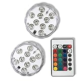 Qicai H Submersible LED Lights Battery Operated RGB Multi Color Remote Controlled Waterproof Light for Aquarium, Pond, Party, Wedding, Vase Base,Halloween, Christmas, Holiday Lighting, Set of 2