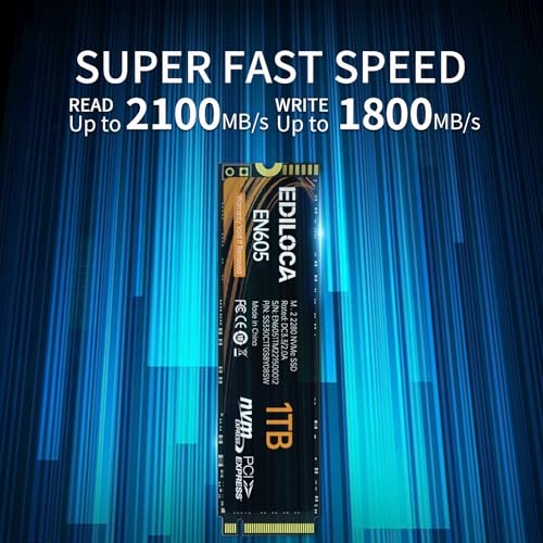 Image of Ediloca EN605 1TB SSD M.2 2280, NVMe1.3 PCIe Gen3 x4 SSD, 3D TLC NAND, Internal Solid State Drives, Read /Write Speed up to 2100 /1800 MB /s, Compatible with Laptop & PC Desktop