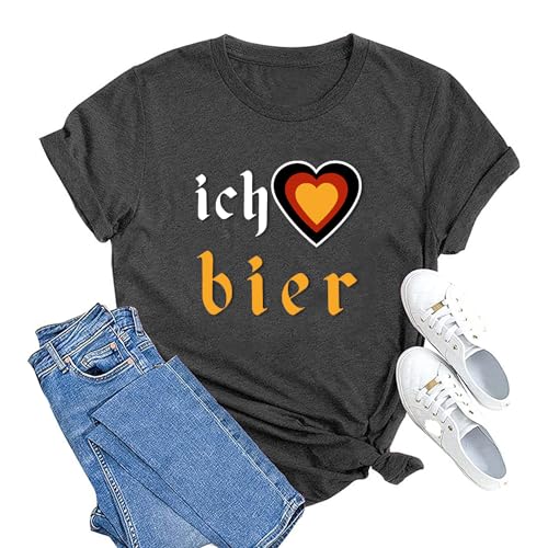 MAIHUN German Oktoberfest Shirt for Women Vintage Ich Heart Bier Tshirt Oktoberfest Short Sleeve