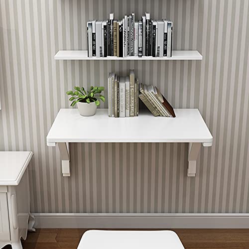 Mesa abatible plegable de pared, madera blanca |Escritorios plegables para el trabajo en el hogar, mesa de comedor de cocina, escritorio de computadora colgante flotante, mesa de pared multiusos - imagen 4