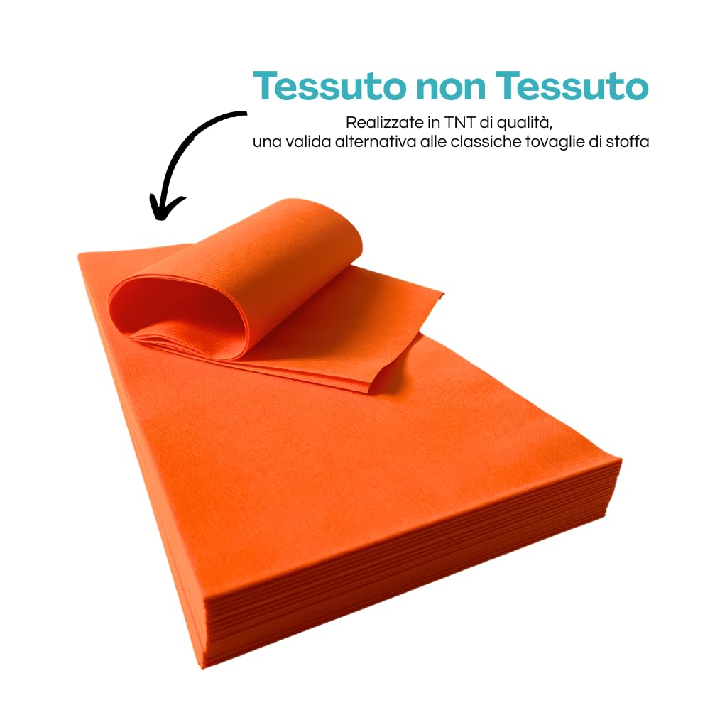 Palucart 100 Tovaglie in tnt, misura 100x100 cm, tovagliette coprimacchia tessuto non tessuto (Arancione) - F