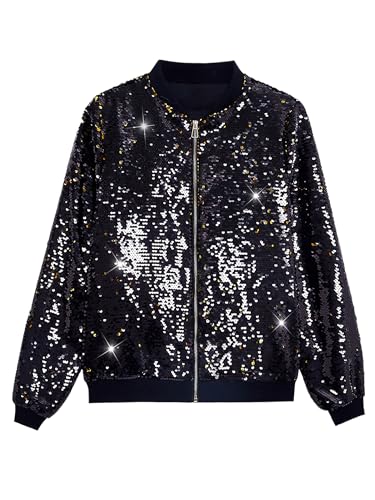 Lars Amadeus Sequin Varsity Jacket for Men's Zipper Party Disco Flip-Sequin Shiny Bomber Jackets