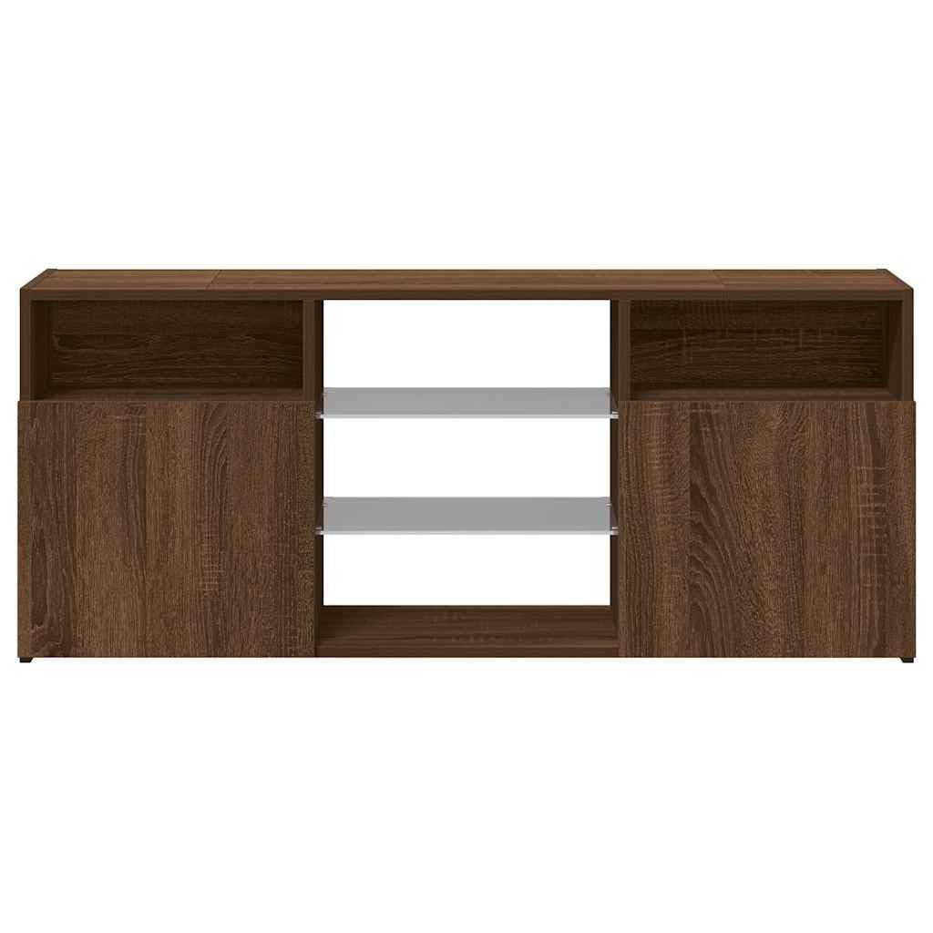 Aparador de TV con LED RGB 120 x 30 x 50 cm, madera de roble marrón, moderno mueble bajo para salón, dormitorio y oficina