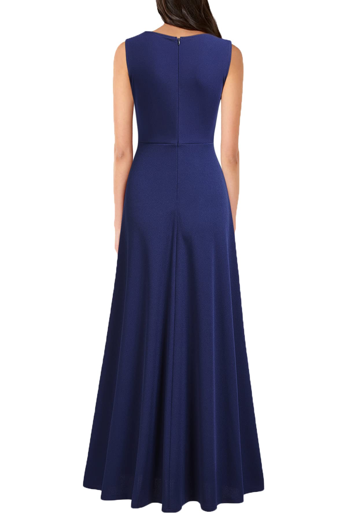 MUSHARE Women's V Neck Sleeveless Split Formal Dress Cocktail Party Prom Long Dresses: Large Navy Blue