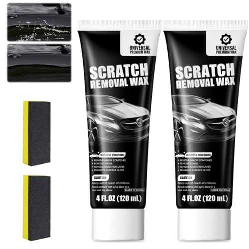 2Pcs Car Scratch Remover Wax Universal Premium Polishing Compound for Deep Scratches 2026 New Upgraded Car Paint Scratch Remover for Vehicles 4 fl oz (120 ML) with Sponge and Cloth White