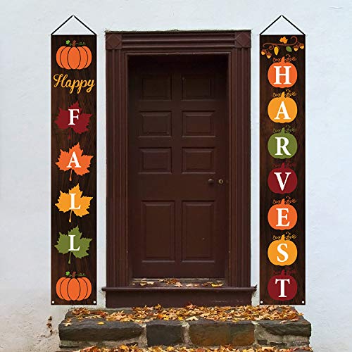Mosoan Happy Fall Porch Sign - Fall Decorations Outdoor Indoor - Happy Fall Harvest Banner Sign - Fall Autumn Thanksgiving Party Yard Front Door Hanging Decor