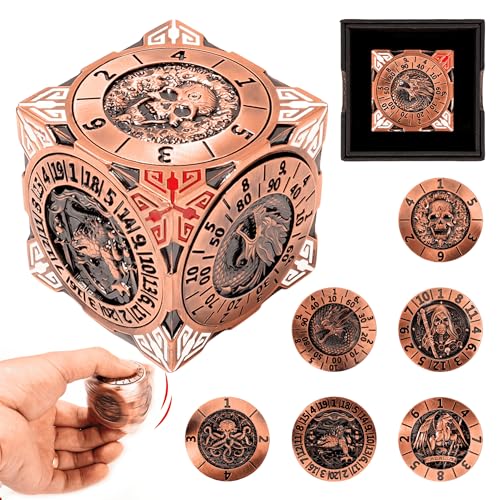 Froggod Roulette Dice Spinner 7-in-1 Metal DND Dice Set with 3D Relief – Mechanical DND Spinner for Dungeons and Dragons Gifts, DM & Players(Ancient Gold)