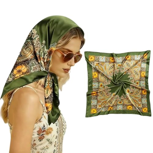 Image of SANNIDHI Hair Head Scarf for Women Satin Silk Like Neckerchief Fashion Print Square 35in Bandana Handbag Decor