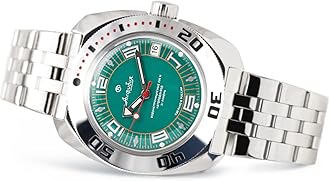 | Classic Amphibian Automatic Self-Winding Russian Diver Wrist Watch | WR 200 m | Fashion | Business | Casual Men's Watches | Model 710405 Steel Bracelet, 710405-St