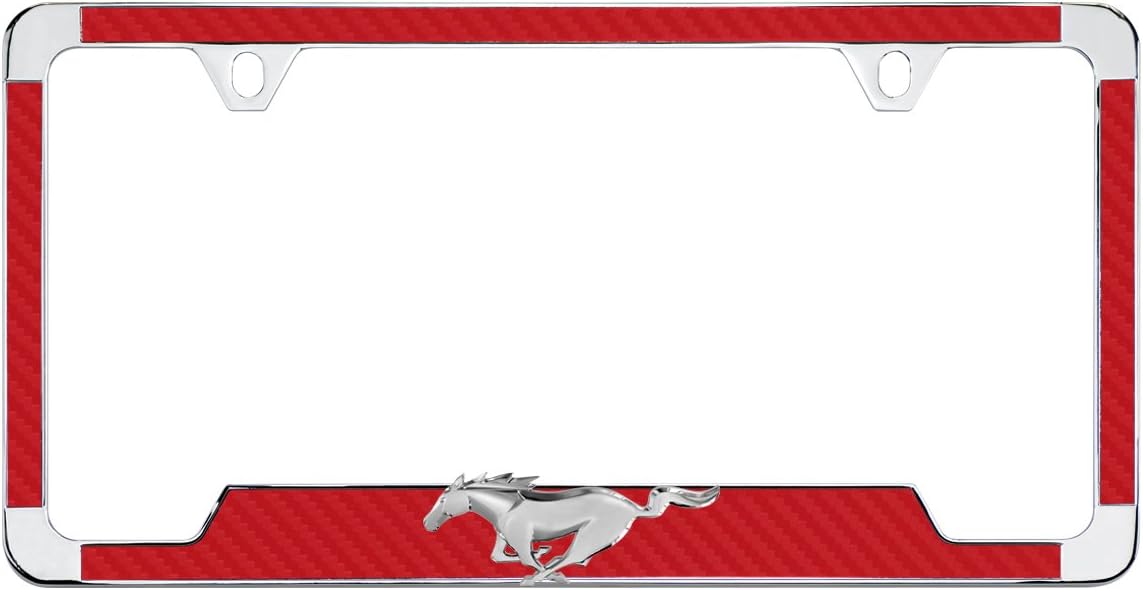 Ford 3D Pony Bottom Red Simulated Carbon Fiber License Plate Frame Holder