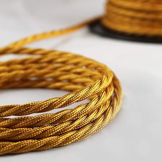 Image of 16.4ft 18 Cloth Covered Electrical Wire 5m Vintage Style 18-Gauge Twisted Braided Cord for Antique Lamps DIY Lighting Projects Chandeliers Home Decor (3 Core Twisted - Gold)