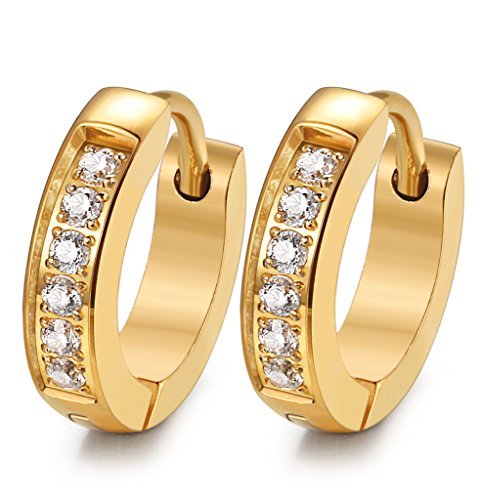 316L Stainless Steel Hoop Earrings for Men Women Hypoallergenic Cubic Zirconia Gold Hoop Huggie Cartilage Earrings for Women Men Hoops 13mm Outer diameter