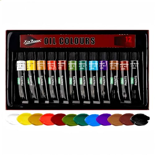Set de 12 Tubos Pintura al Oleos, 12 Colores 12ml Pintura al óleo, pasteles al óleo, lienzo y decoración mural, para artistas profesionales, adultos y principiantes