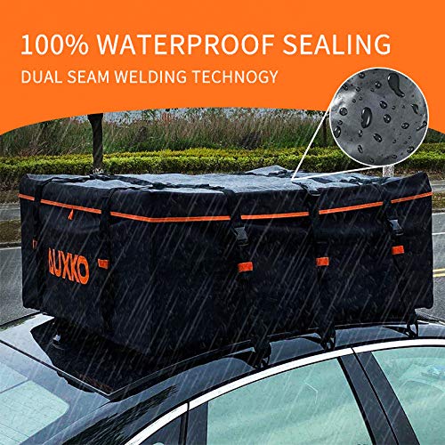 Auxko Car Roof Bag, 19.5 Cubic Feet Truck Pickup Rooftop Cargo Carrier 100% Waterproof Fits All Vehicle with/Without Rack, Includes 6 Door Hooks | Anti-Slip Mat | Lock | 1 Storage Bag