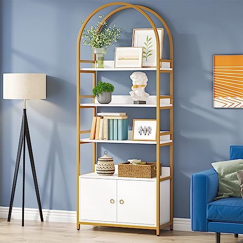 Tribesigns Gold Bookshelf with Doors