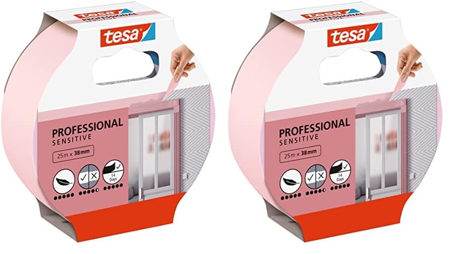 tesa Malerband TAPETEN – Dünnes Abdeckband für präzises Abkleben – geeignet für empfindlichen Oberflächen im Innenbereich – 25 m x 38 mm (Packung mit 2)