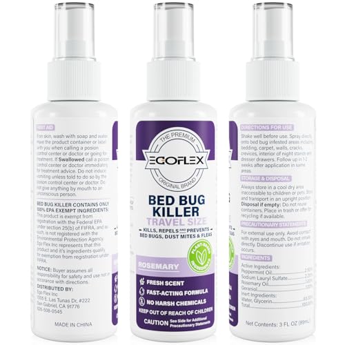 Image of 3-Pack Bed Bug Killer Spray - Travel Size TSA Approved - Repels Bed Bugs, Dust Mites, Lice & Fleas with Natural Essential Oils - Travel Essentials for Women - 3 Fl Oz