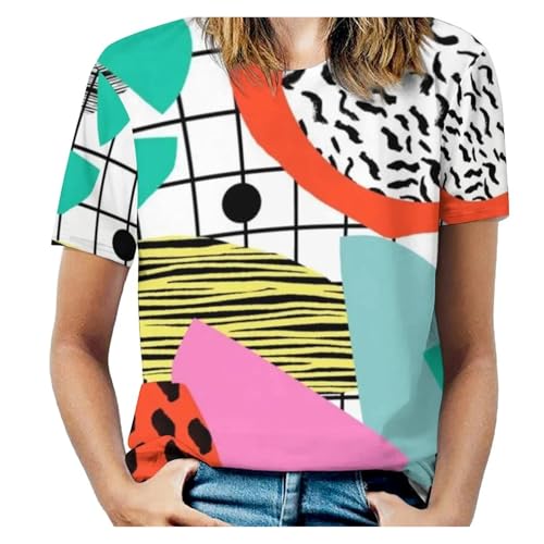 T-shirt retro 70s femme ample col rond manches courtes imprimé graffiti art