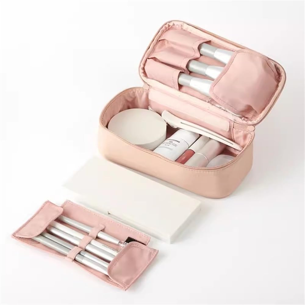 Damska kosmetyczka o dużej pojemności poliestrowa kosmetyczka kosmetyczka przenośna kosmetyczka, różowy, 19.5x9x6cm