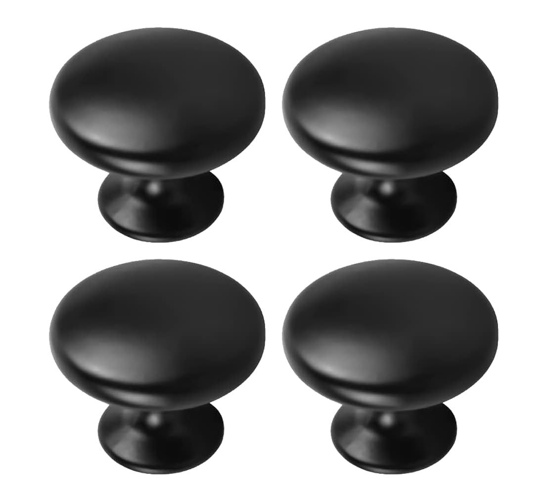 Store2508 4 Pack Zinc Alloy Matte Black Cabinet Hardware Round Mushroom Knob Drawer Handles 30mm for Kitchen Cupboard Furniture Chest Door Dresser Bathroom