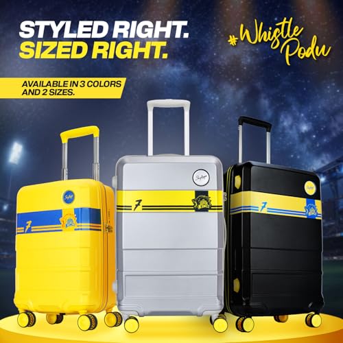 Image of Skybags Whistle Podu Check-in Trolley Bag 68cm | Medium | Hard Luggage | Official CSK Edition 8-Wheel Suitcase | TSA Lock with Anti-Theft Zipper | Polycarbonate | 3 Years Warranty - Unisex (Silver)