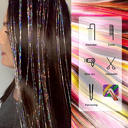 Silver Hair Tinsel 47 Inches 1000 Strands Glitter Tinsel Hair Extensions For Women And Girls, Sparkling Shinny Fairy Hair Accessories For Christmas New Year Halloween Cosplay Party #TOP4