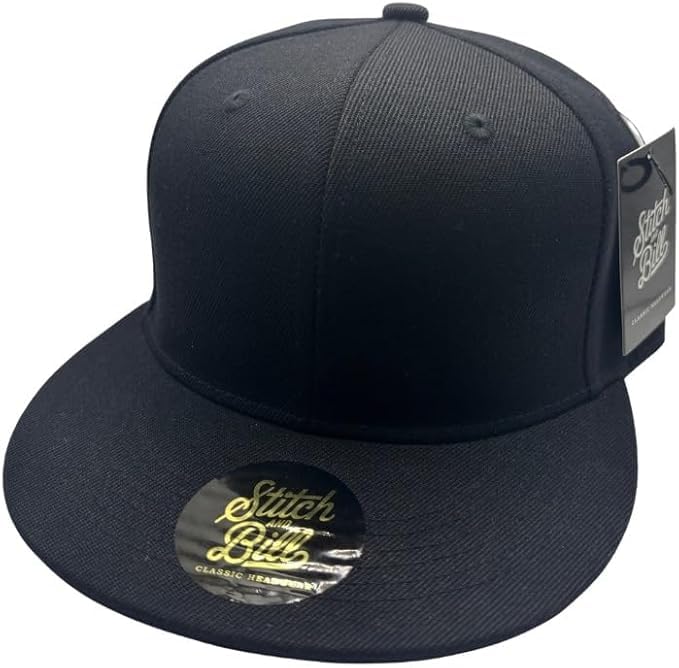 Premium Fitted Flat Brim Hat Mens Baseball Cap True to Size Timeless Street Urban Style 10 Sizes Multiple Colors (US Numeric 7 3/4 Black)