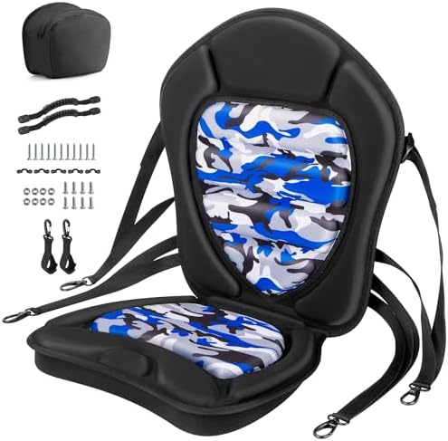Extra Thick Kayak Seat with Back Support, Hard Support Kayak Replacement Seat Paddle Board Seat with Storage Bag for Sit-On-Top Kayaks, Canoe, SUP (Blue)
