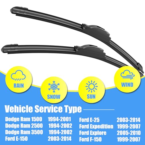 Image of Gavimnal 20 inch+20 inch Silicone Wiper Blades Replacement For Ford Explorer 2005-2010,F-150 1999-2007,All-Season Front Windshield Wiper Blades(Set of 2)