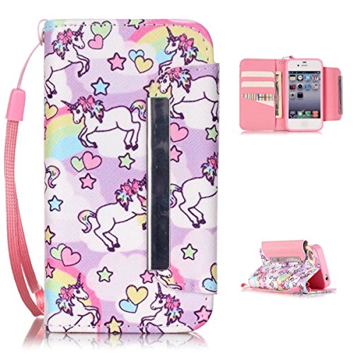 iPhone 4 Case,iPhone 4S Wallet Case,Kmety(TM) for iPhone 4 PU Leather 2in1 Case Flip Folio Magnetic Design[Built-in Credit Card Slots] with Painted Unicorn Pattern
