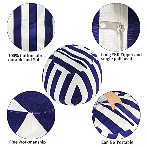 Miaowater 2 Pcs Stuffed Animal Storage Bean Bag Chair Cover, Cotton Canvas Beanbag With Zipper For Organizing Kid's And Adults Room Vertical Stripe Blue 24" #TOP2