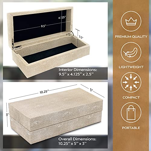Brandlouie Decorative Shagreen Box With Lid, Ivory Faux Leather Storage Boxes, Coffee Table, Desk, Nightstand Or Dresser Home Decor Organizer Box, Fits Small Items #TOP1