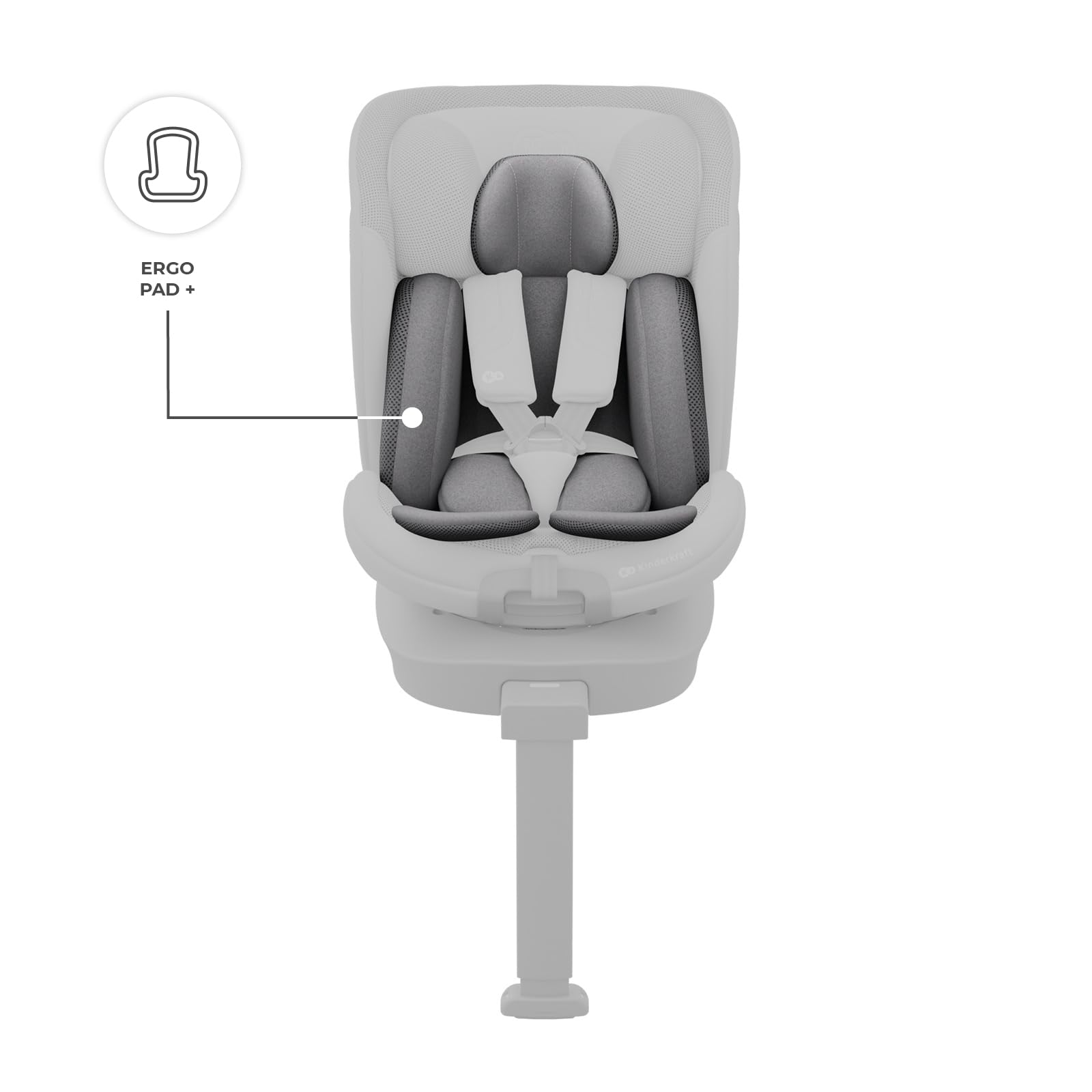 Kinderkraft I-360 2 PRO, fotelik samochodowy i-Size 40–150 cm, obracany 360°, ISOFIX, tyłem i przodem, H-GUARD+, SPS+, EASY SPIN PRO, EASY GROW, od narodzin do 12 lat, Szary