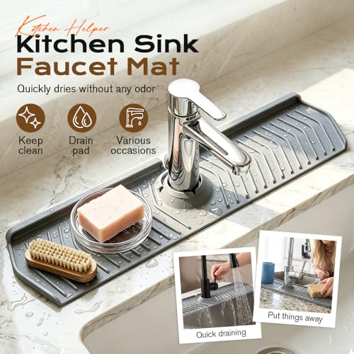 Image of Kitchen Sink Faucet Mat, 2025 New Foldable Faucet Mat for Kitchen Sink, 30in Silicone Faucet Guard & Draining Mat Keep Countertops Dry Splash Guard (Green, 30in)