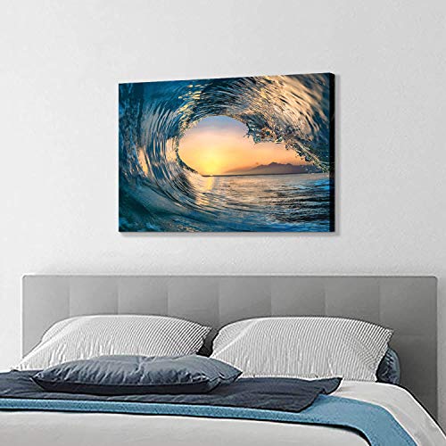 Hardy Gallery Ocean Wave Picture Wall Art: Tropical Seascape Sunset Canvas Prints For Office (36'' X 24'' X 1 Panel) #TOP3