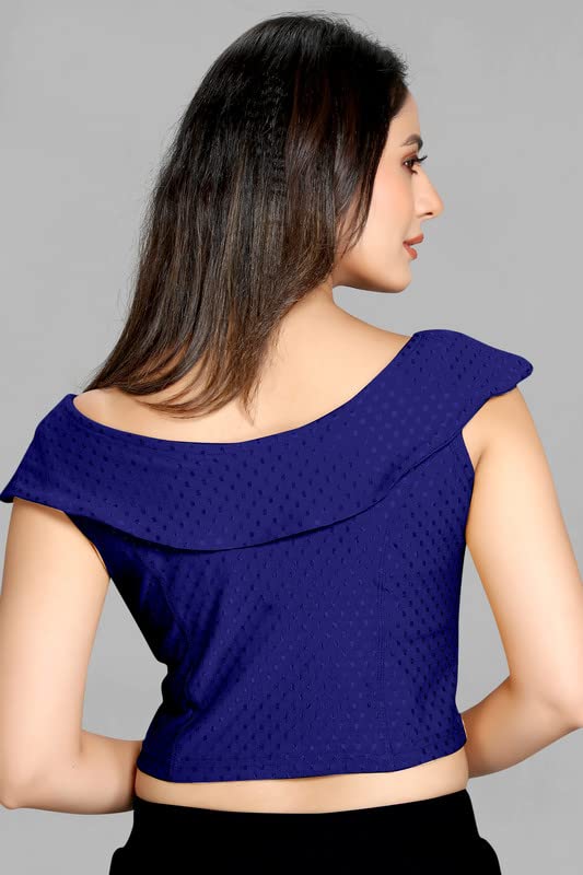 Image of Cotton Lycra Stretchable Off Sholder Short Sleeves Saree Blouse Readymade Crop Top Choli for Girls and Womens