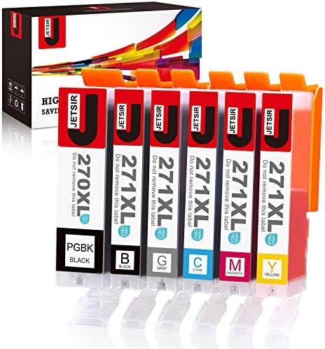 JetSir Compatible Ink Cartridges Replacement for Canon 270 271 XL 6 Color High Yield (PGBK/Black/Cyan/Magenta/Yellow/Gray), Worked with Canon Pixma MG7720 TS9020 TS8020 Printer