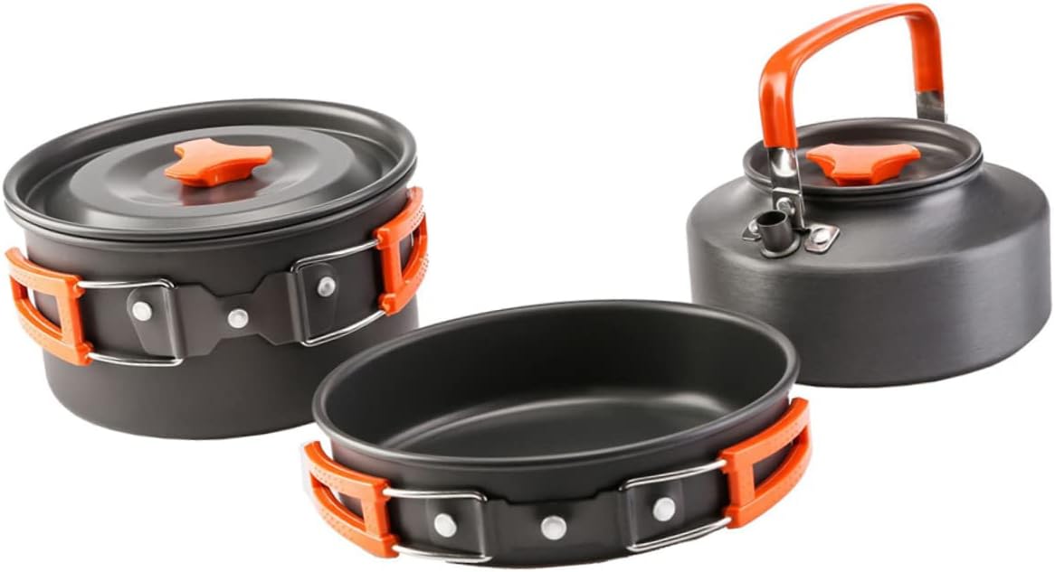 Portable Camping Cookware Set Aluminium Alloy Cooking Pot Kit for People Lightweight and Durable Mess Kit for Outdoor Cooking Hiking and Backpacking