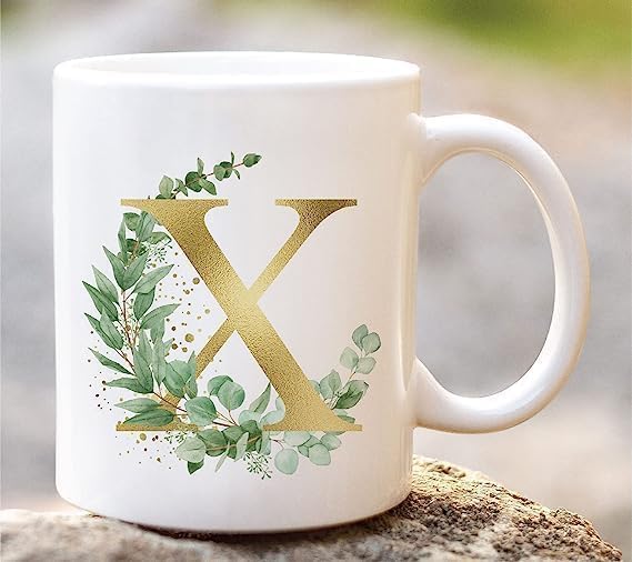 VOLXO - Alphabet Name Printed Coffee Mug | Personalized Ceramic Cup for Tea & Coffee | Gift for Friends & Family | Ceramic Printed Coffee Mug, Birthday | Anniversary | Best Gift | Hubby, 350 ML (X)