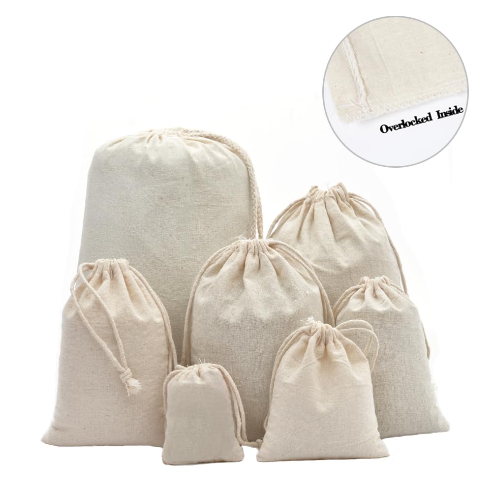 Sacs en tissu avec cordon de serrage 50 pièces double cordon calico coton muslin sacs cadeaux pour thé herbe mariage sacs favoris bijoux emballage sac en gros sac en jute sac cadeau