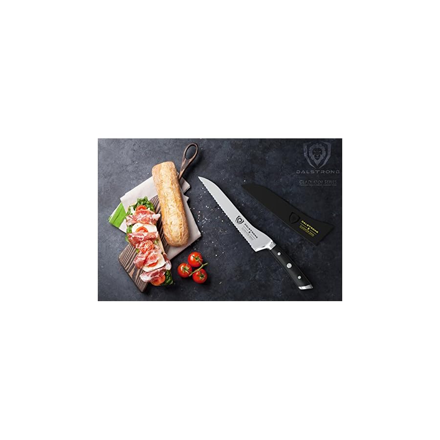 Dalstrong Serrated Offset Bread Knife - 8 inch - Gladiator Series Elite - Deli Knife - Forged German High-Carbon Steel - Bread Slicer - Slicing Knife - G10 Handle - Sheath - NSF Certified