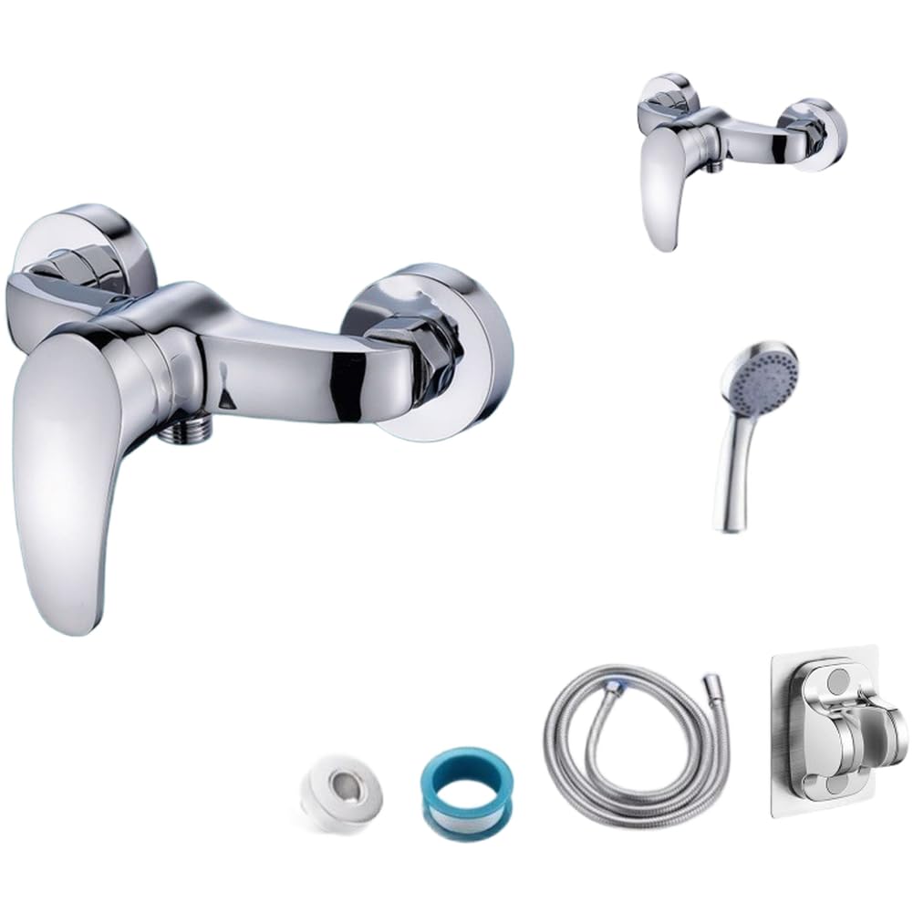 Mitigeur de douche mural en zinc avec flexible de 15m et 5 modes de pulvérisation