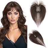 Hairro Real Hair Toppers For Women With Thinning Hair Human Hair Clip In Topper 3D Bangs Hair Clip Handmade Short Toupee Hairpiece With Air Bangs French Bang 11 Inches 21g #02 Dark Brown
