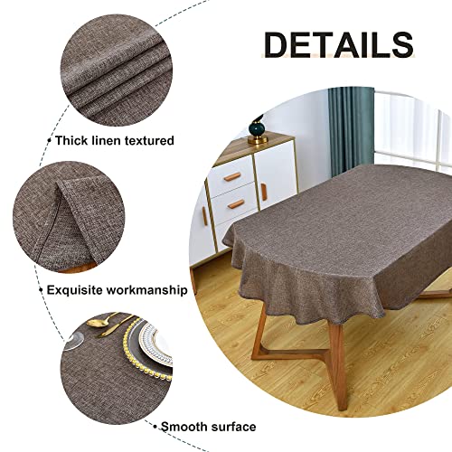 Wolkemer Faux Linen Oval Tablecloth Fabric Washable Brown 52 X 70 Inch Tablecloths Wrinkle Resistant And Anti-Shrink Table Cloth For Dining Kitchen Party Table Cover For Indoor And Outdoor #TOP4