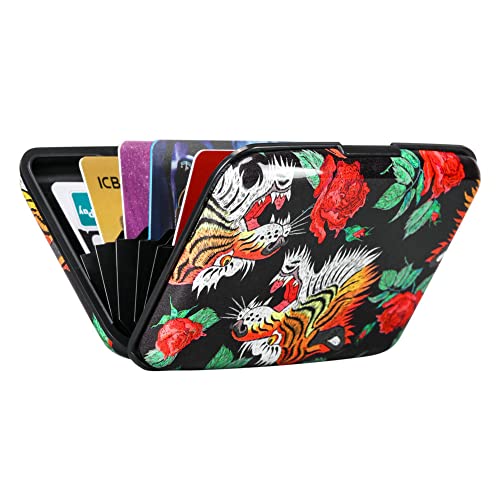 Image of Elfish Mini RFID Aluminum Wallet Credit Cards Holder Business Card Case Metal ID Case for Men Women, Tiger Rose