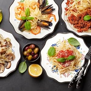 4 Pack Ceramic Dessert Plates, 7.5 Inch Small Floral Dinner Appetizer Plate, Farmhouse Lunch Salad Serving Dishes, Vintage Flat Pasta Bowl for Steak Fruit Pizza, Dishwasher & Microwave Safe 4 Pack Ceramic Dessert Plates 75 Inch Small Floral Dinner Appetizer Plate Farmhouse Lunch Salad Serving Dishes Vintage Flat Pasta Bowl for Steak Fruit Pizza Dishwasher Microwave Safe