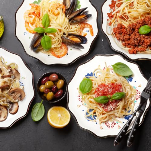 4-Pack-Ceramic-Dessert-Plates-75-Inch-Small-Floral-Dinner-Appetizer-Plate-Farmhouse-Lunch-Salad-Serving-Dishes-Vintage-Flat-Pasta-Bowl-for-Steak-Fruit-Pizza-Dishwasher-Microwave-Safe 4 Pack Ceramic Dessert Plates 75 Inch Small Floral Dinner Appetizer Plate Farmhouse Lunch Salad Serving Dishes Vintage Flat Pasta Bowl for Steak Fruit Pizza Dishwasher Microwave Safe