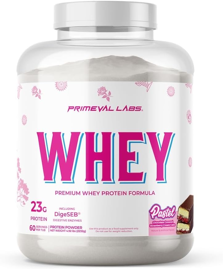 Primeval Labs Pure Whey Protein Concentrate | Muscle Growth & Recovery | Easy to Mix Formula | Pastel | 60 Servings