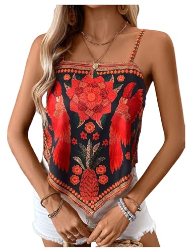 SOLY HUX Women's Floral Print Camisole Top Square Neck Spaghetti Strap Asymmetrical Hem Boho Vacation Tops